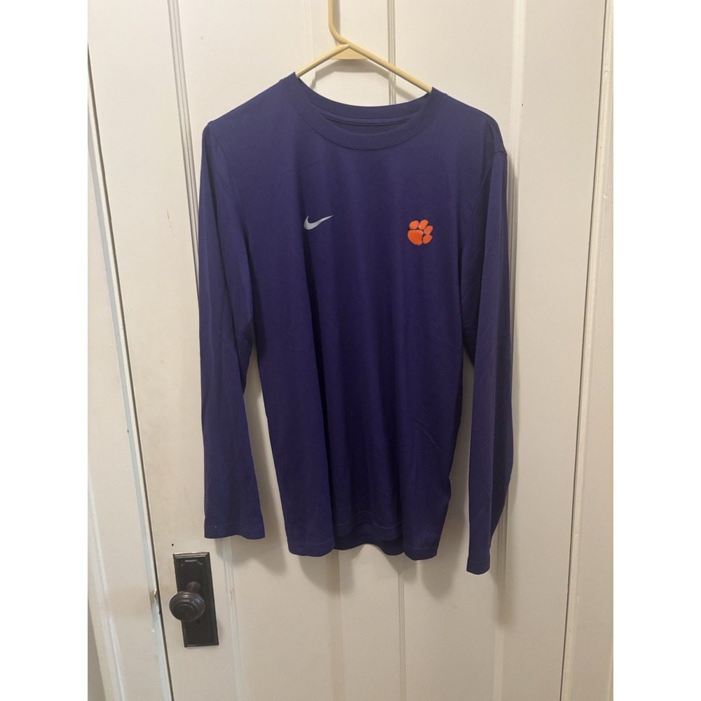 Nike Clemson Tigers NCAA Long Sleeve Mens S Small Purple Dri Fit Logo